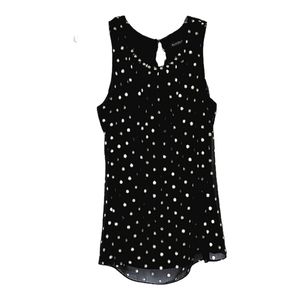 White House Black Market black top with gold matallic polka dots,‎ beaded collar